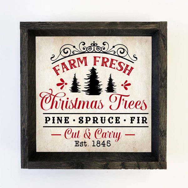 Farm Fresh Christmas Trees Black & Red - Framed Holiday Sign