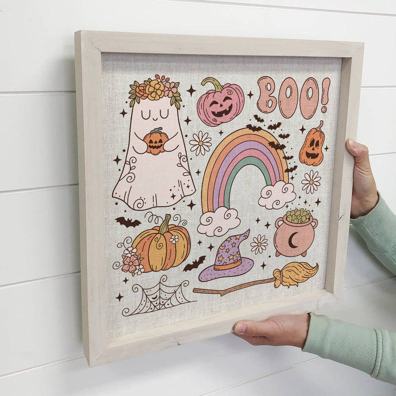 Retro Boo Halloween - Framed Halloween Wall Art - Canvas Art