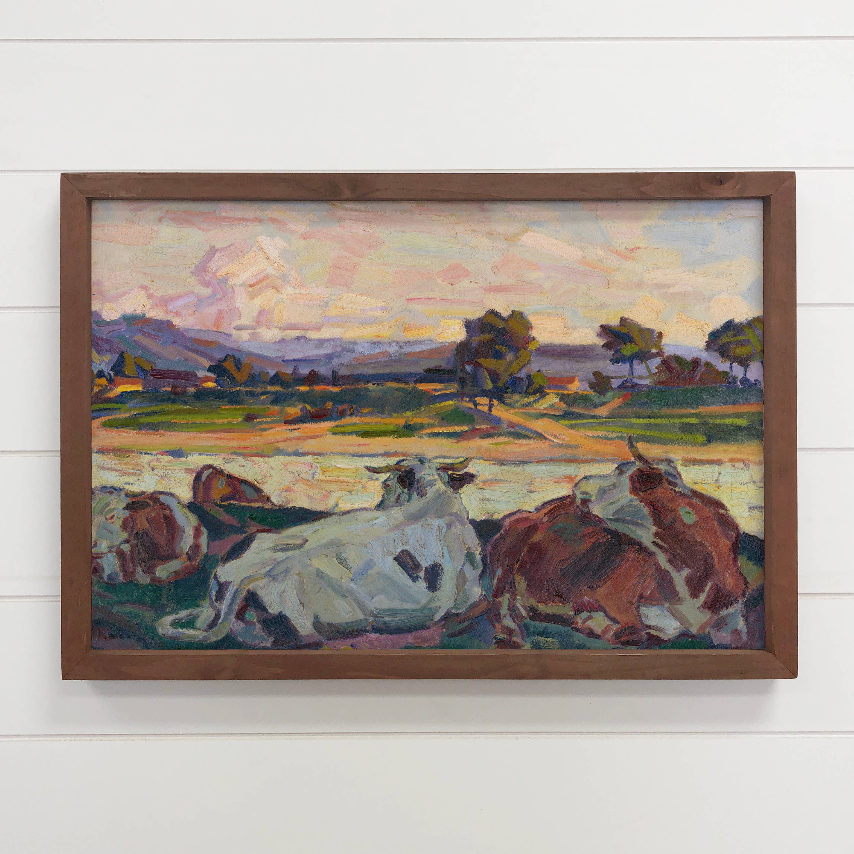 Cows on the River Bank - Cows Canvas Art - Wood Framed Art