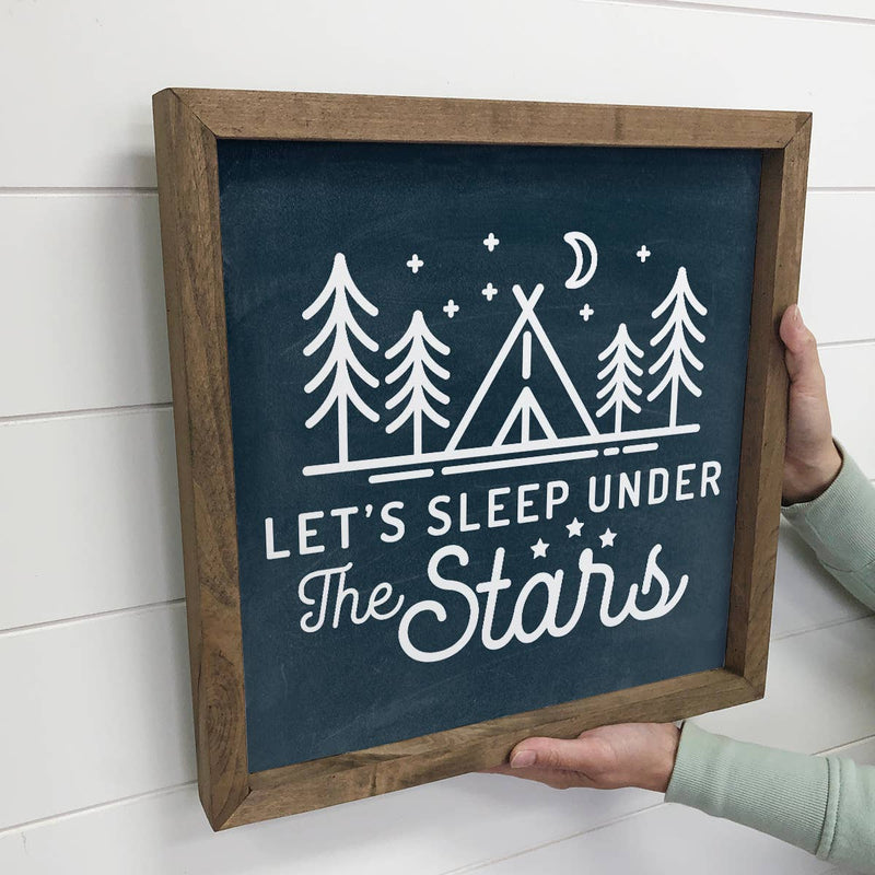 Lets Sleep Under the Stars - Wood Framed Canvas Word Sign