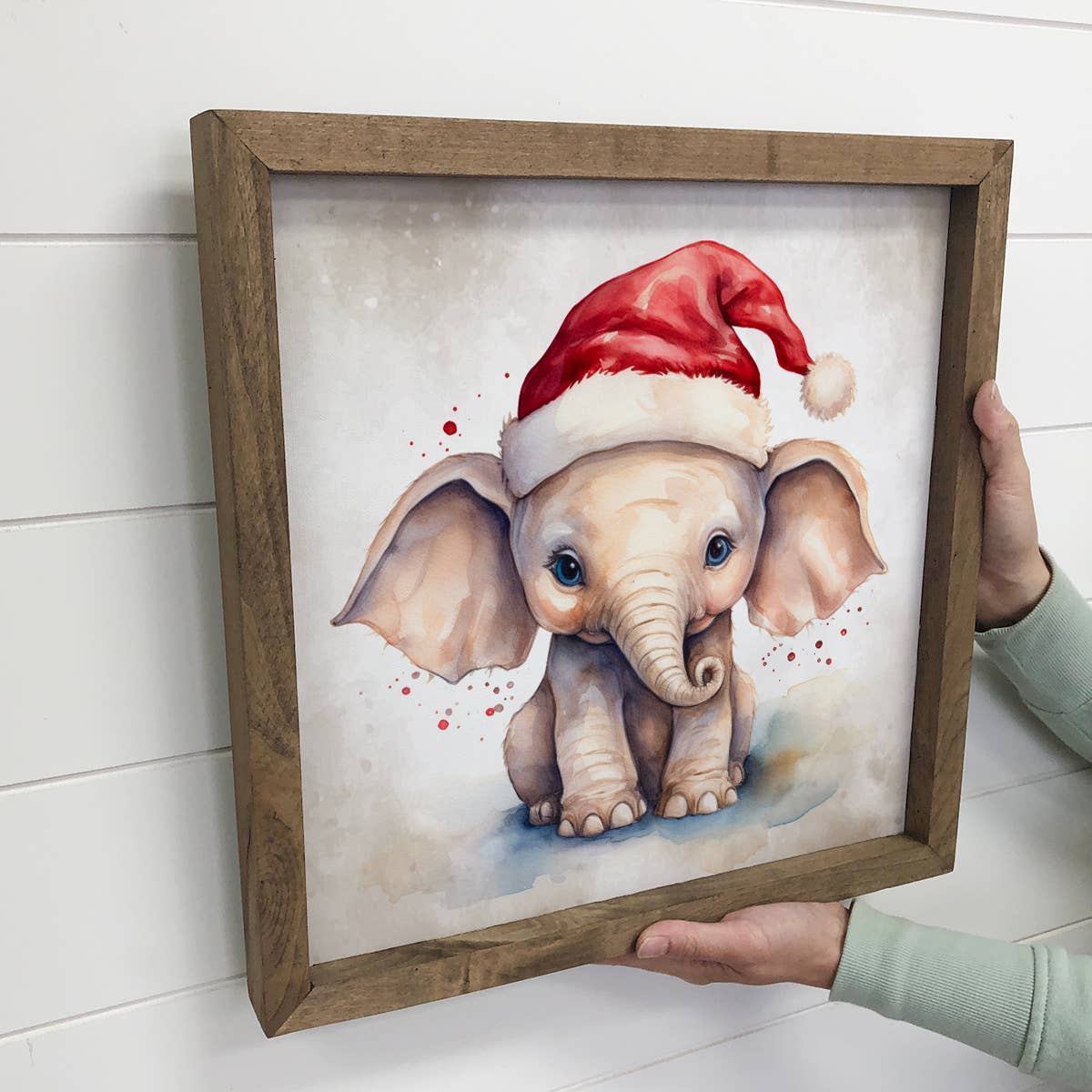 Baby Elephant Santa Hat - Cute Animal Holiday Canvas Art