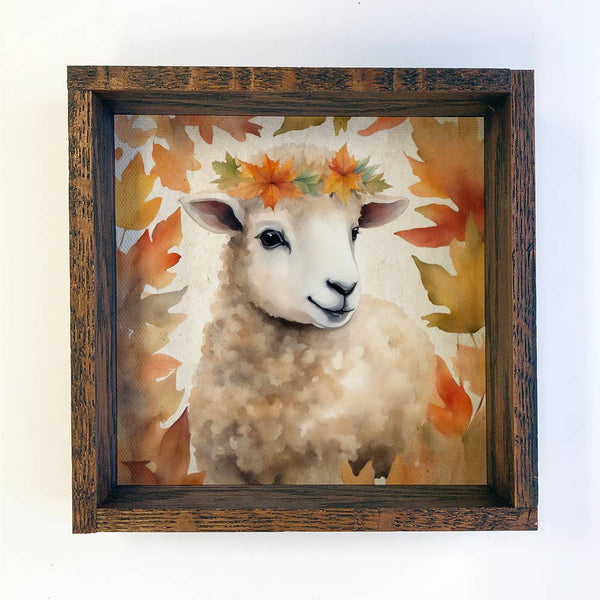 Fall Farm Animal Sheep - Wood Framed Cute Animal Canvas Art