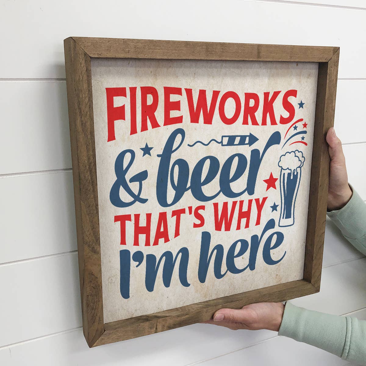 4th of July Décor- Fireworks & Beer Small Canvas Sign- Funny