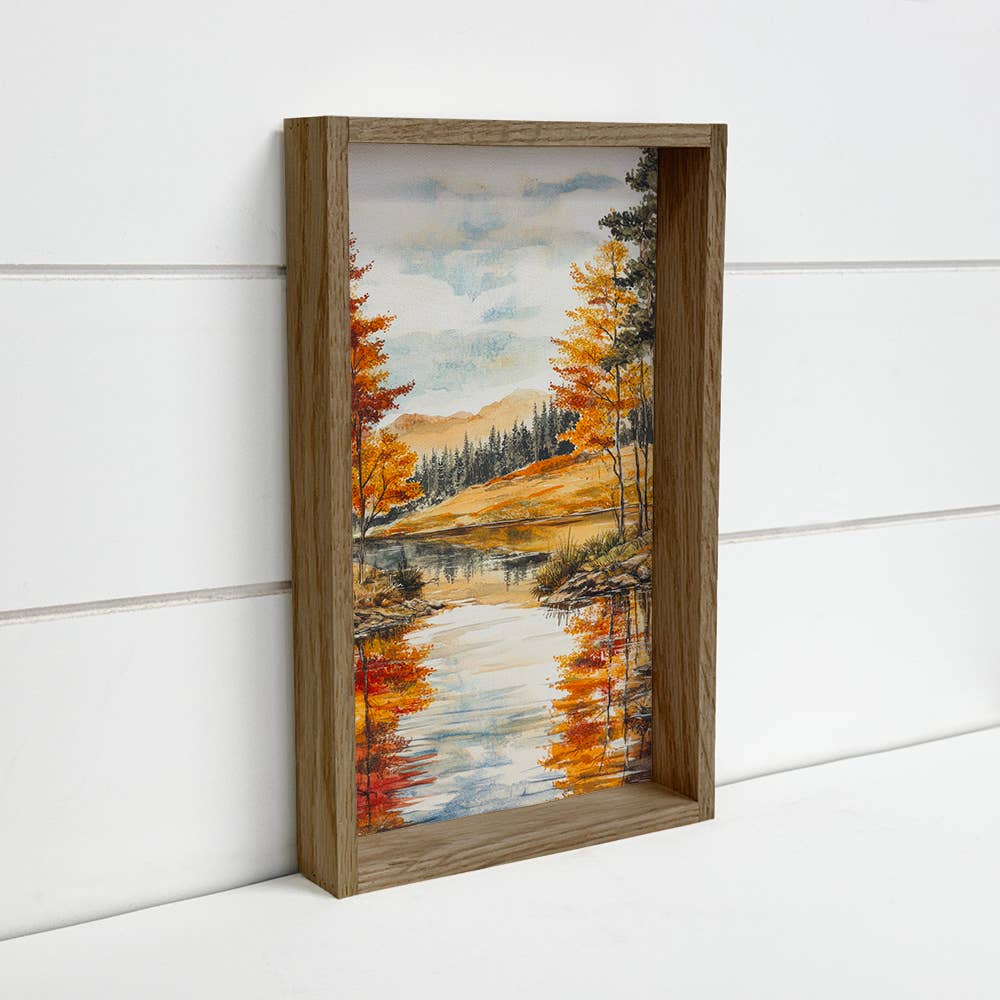 Changing Seasons River Woods - Mountain Canvas Art - Framed