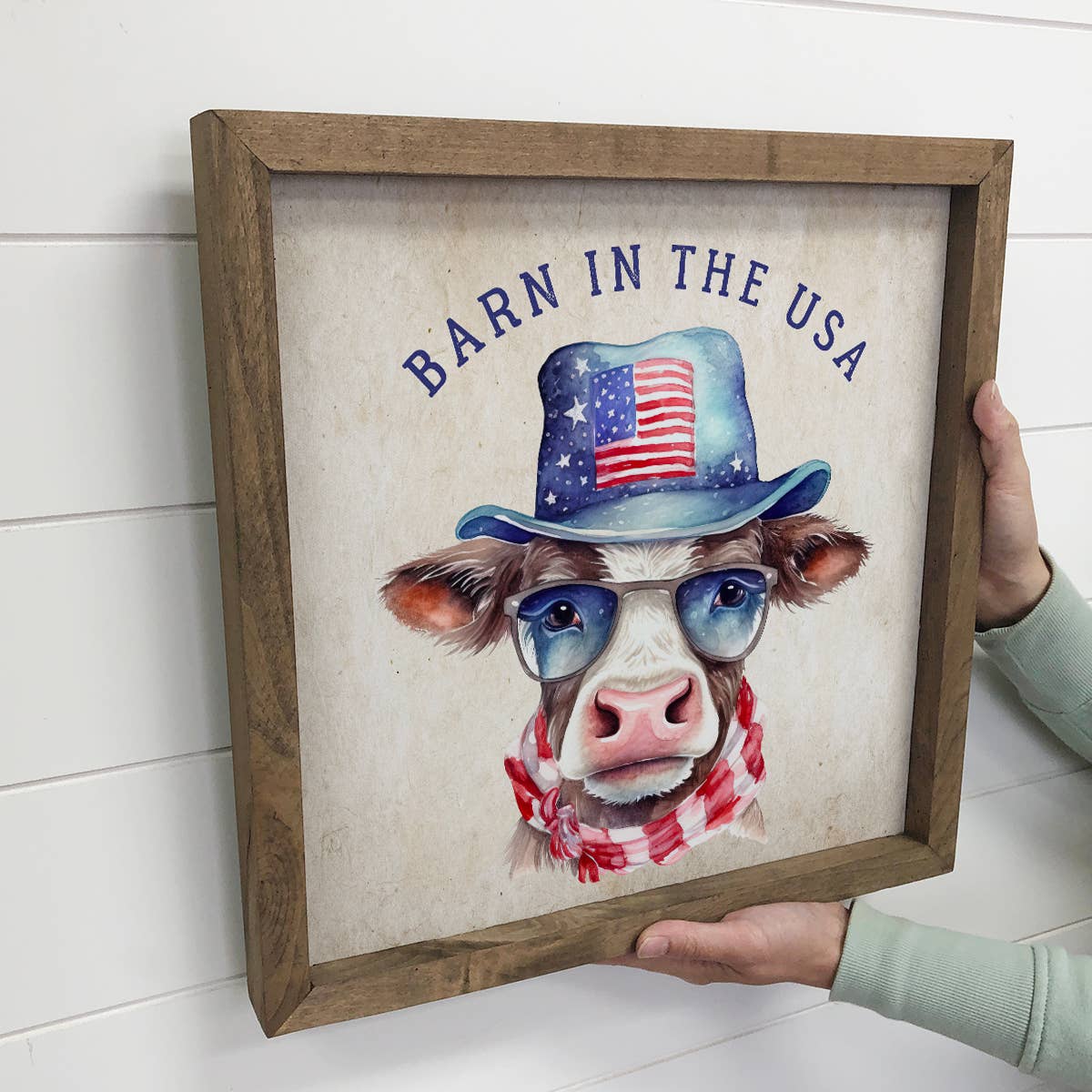 Cow Barn in the USA - Funny 4th of July Art - Funny Farm Art