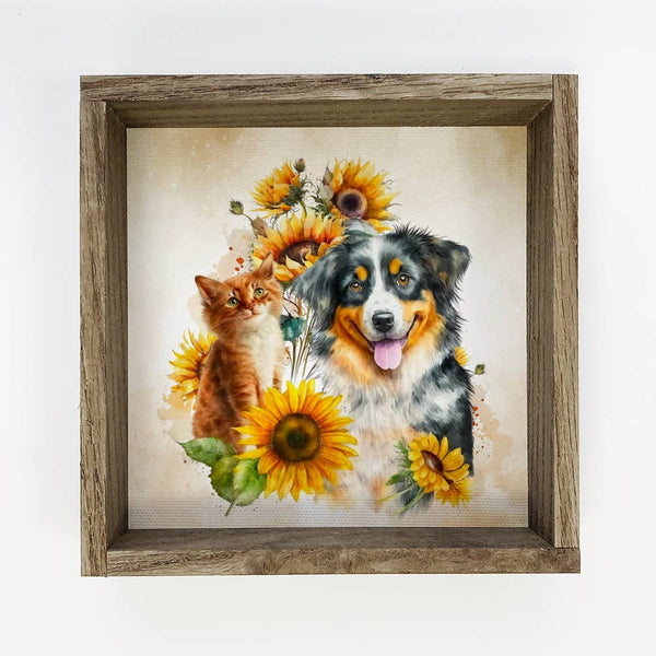 Sunflower Dog and Cat - Cute Animals and Sunflowers - Fall