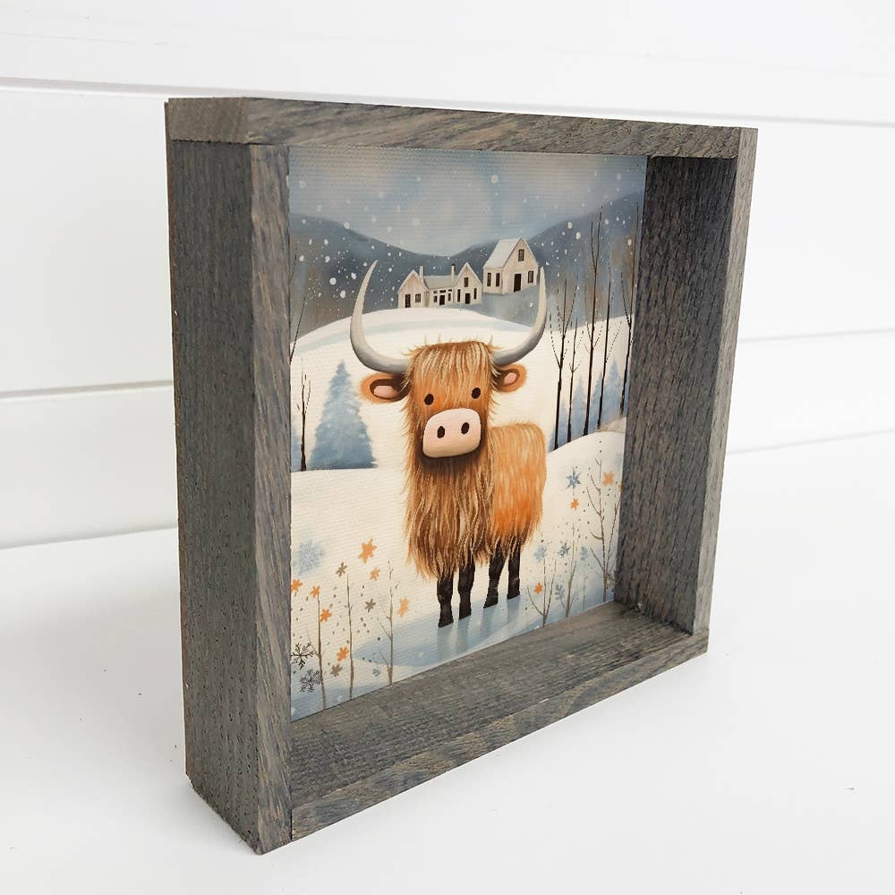 Whimsy Christmas Highland Cow - Christmas Canvas Art - Frame