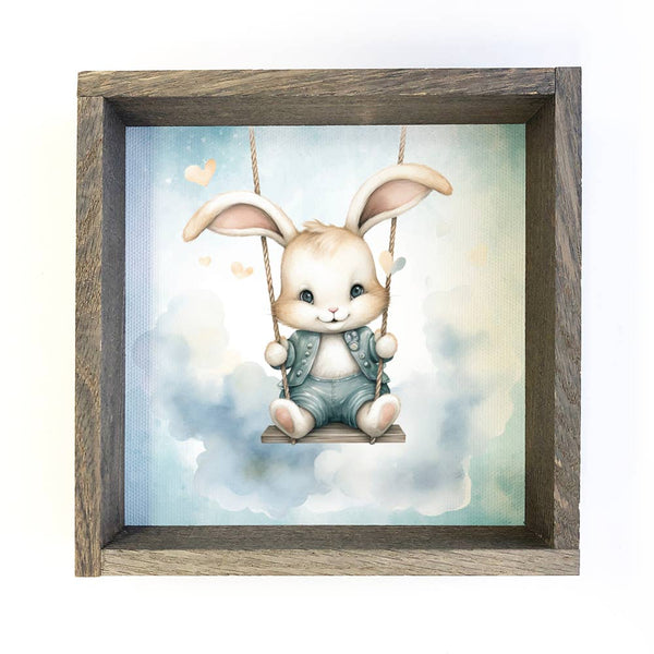 Swinging Baby Bunny - Sweet Bunny Canvas Art - Wood Framed