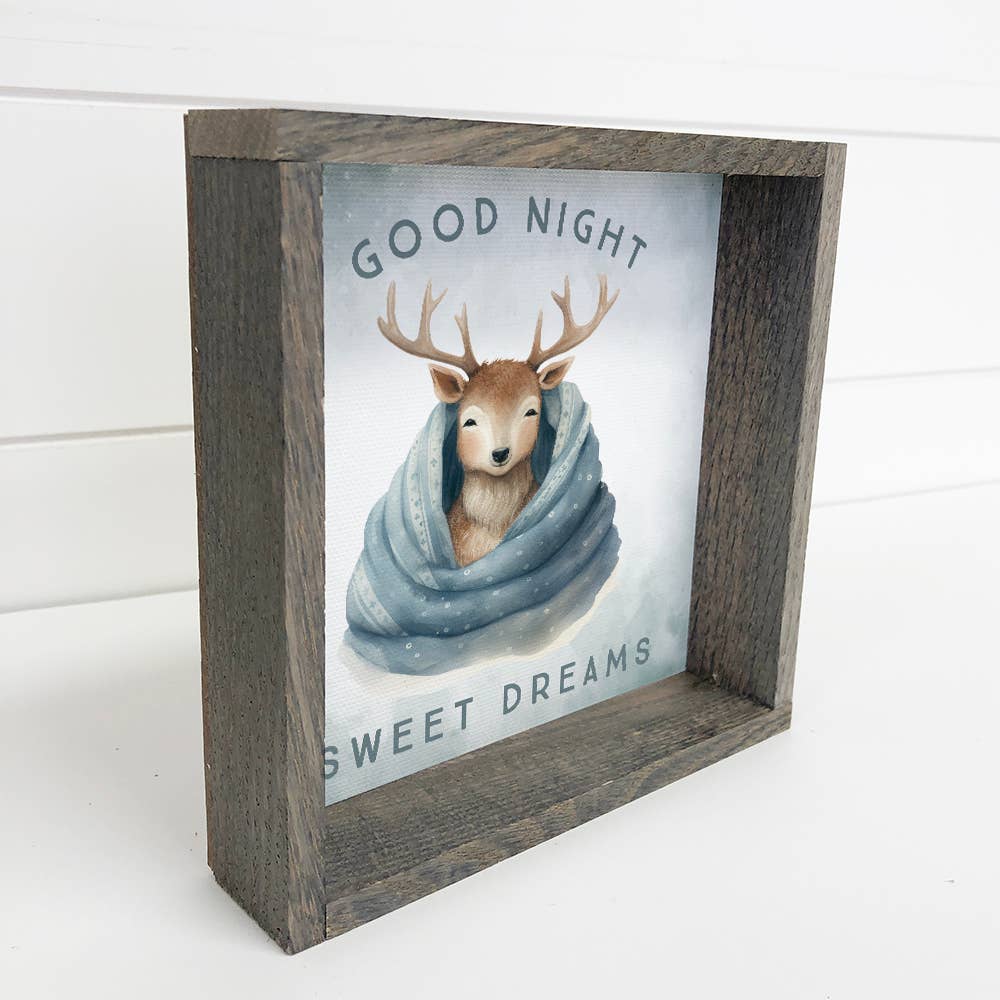 Good Night Deer in Blanket - Cute Animal Nursery Canvas Art