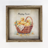 Vintage Duck Basket - Spring Time Ducks Canvas Art - Framed