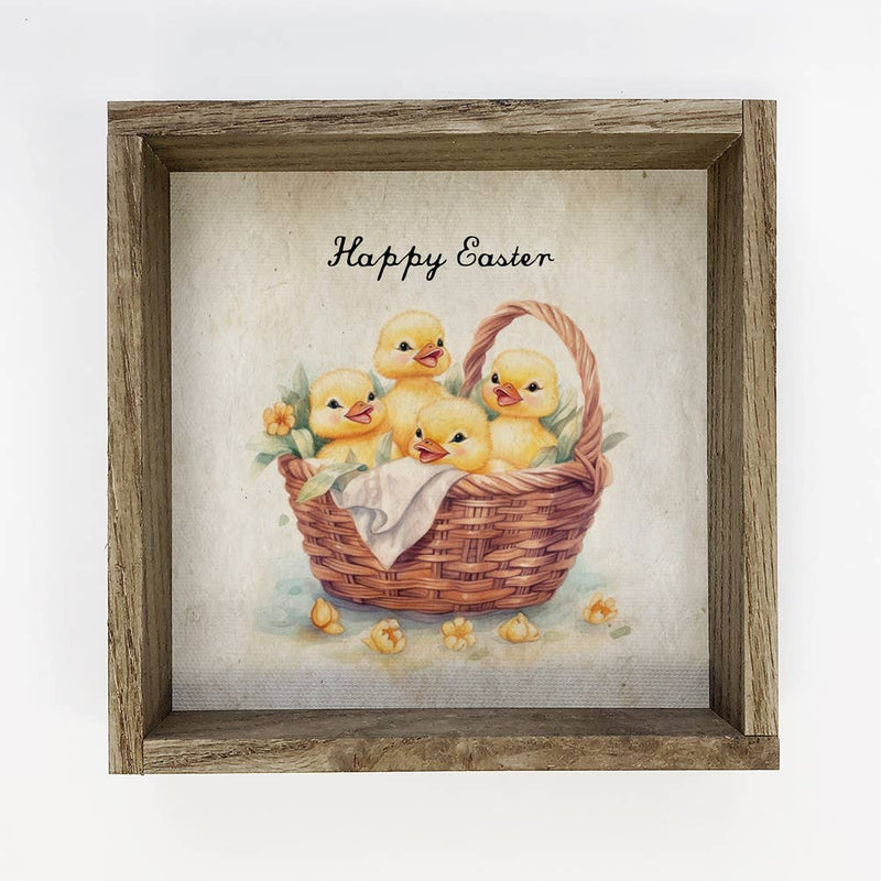 Vintage Duck Basket - Spring Time Ducks Canvas Art - Framed