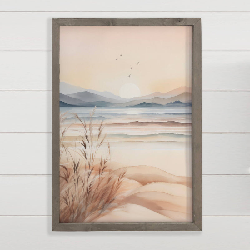 Soft Modern Bay - Nature Canvas Art - Wood Framed Lake Art