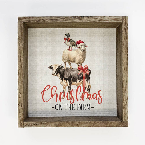 Christmas on The Farm - Animal Holiday Canvas Art - Framed