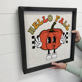 Hello Fall Retro Pumpkin - Cute Vintage Fall Word Sign  Art