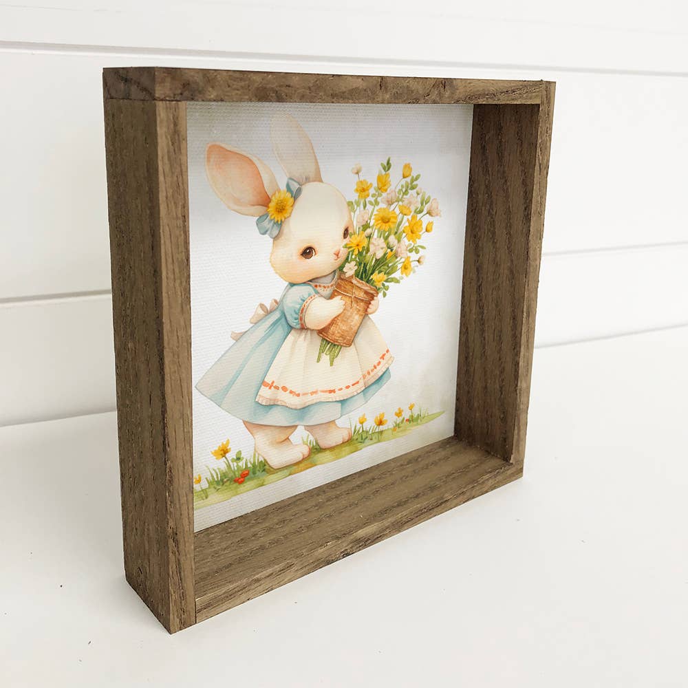 Easter Bunny in Apron with Flowers - Easter Canvas Art