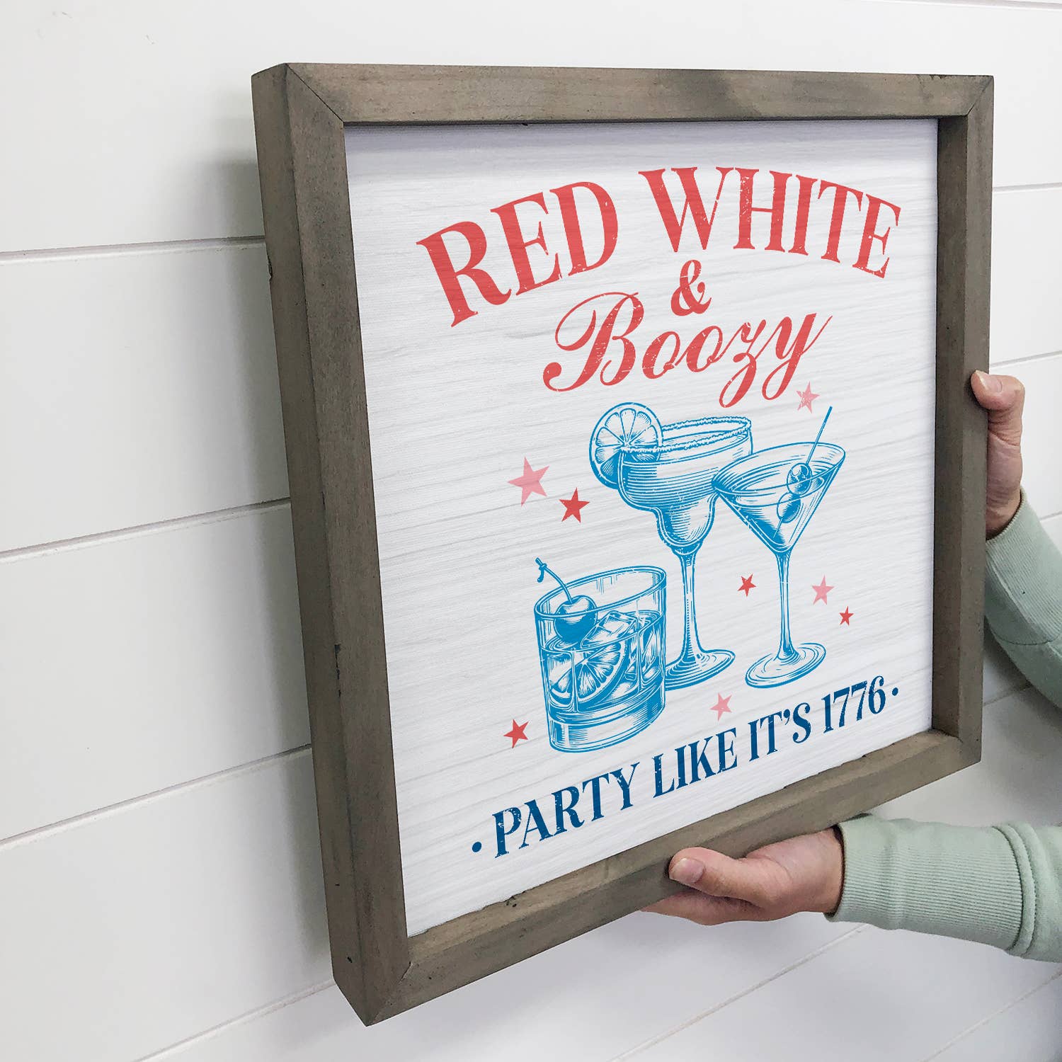 Red, White and Boozy - Patriotic Canvas Art - Wood Framed