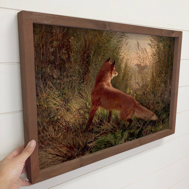 Fox on the Hunt - Forest Animal Canvas Art - Wood Framed Art