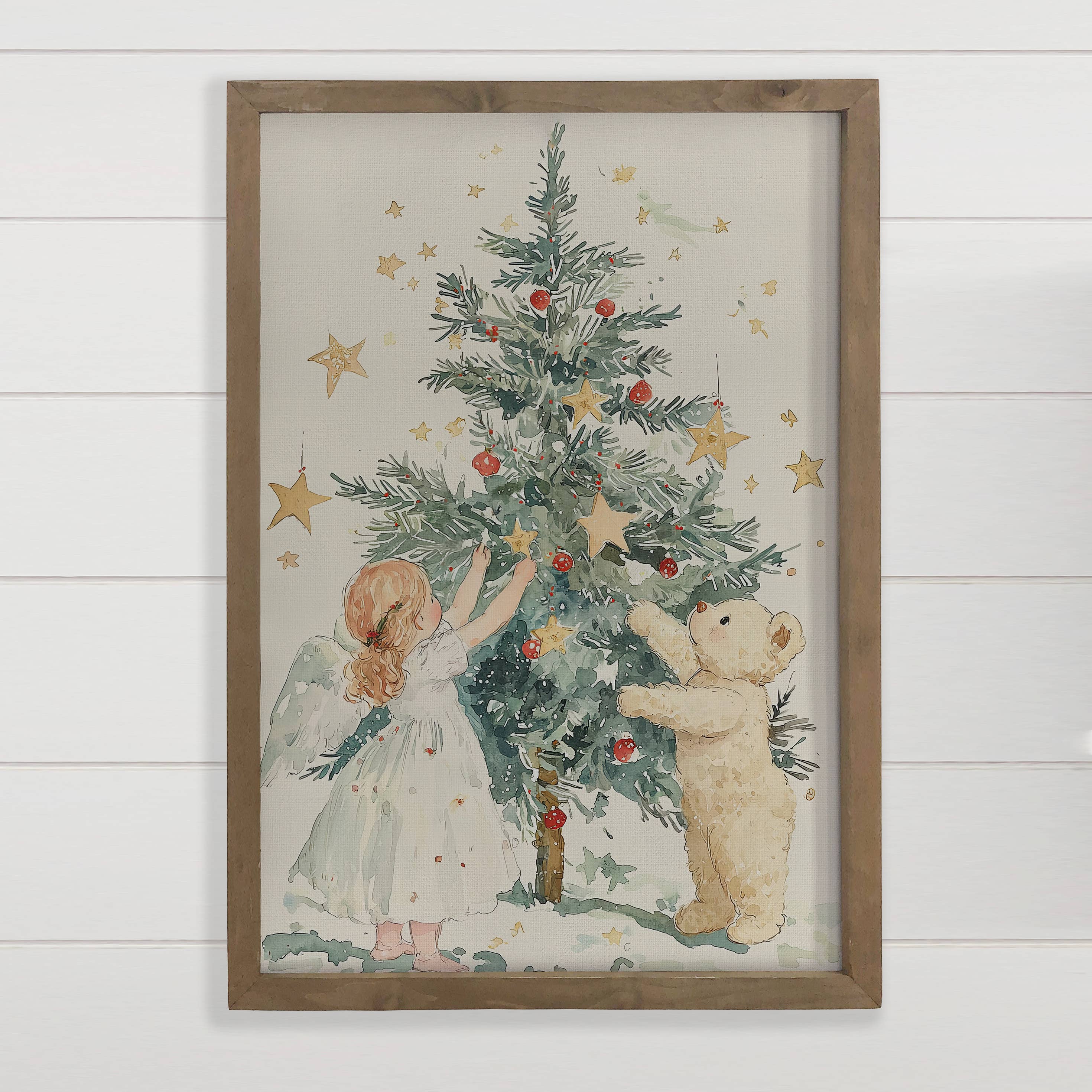 Vintage Angel Teddy Bear Christmas Tree - Christmas Artwork