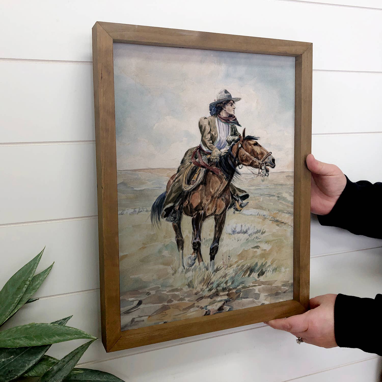 Cowgirl Lookout - Ranch House Canvas Art - Wood Framed Decor