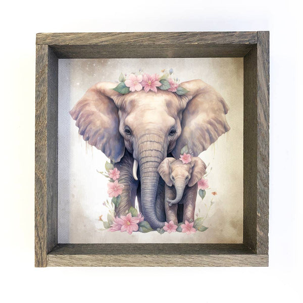 Mother Baby Elephant Watercolor - Elephant Canvas Art Decor
