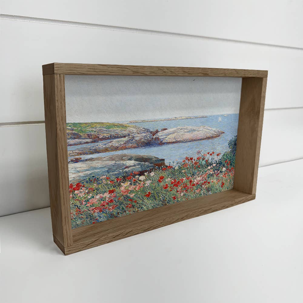 Poppies at the Bay - Flower Scene Canvas Art - Wood Framed