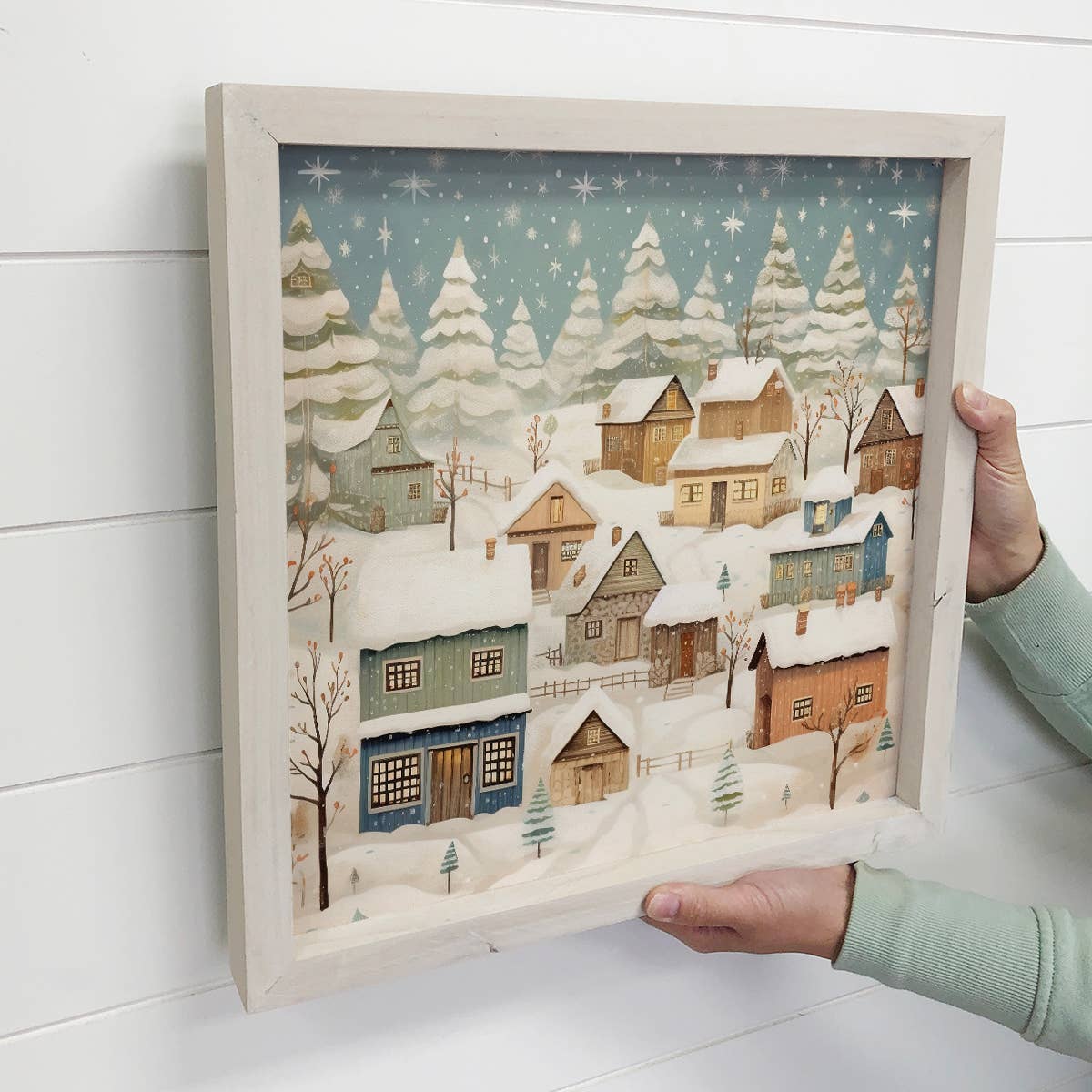 Snowy Christmas Village - Christmas Scene Canvas Art - Decor