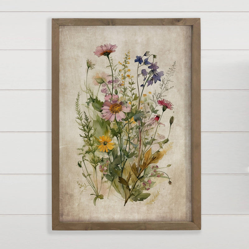 Gathered Wildflowers - Framed Flower Canvas Art - Farmhouse