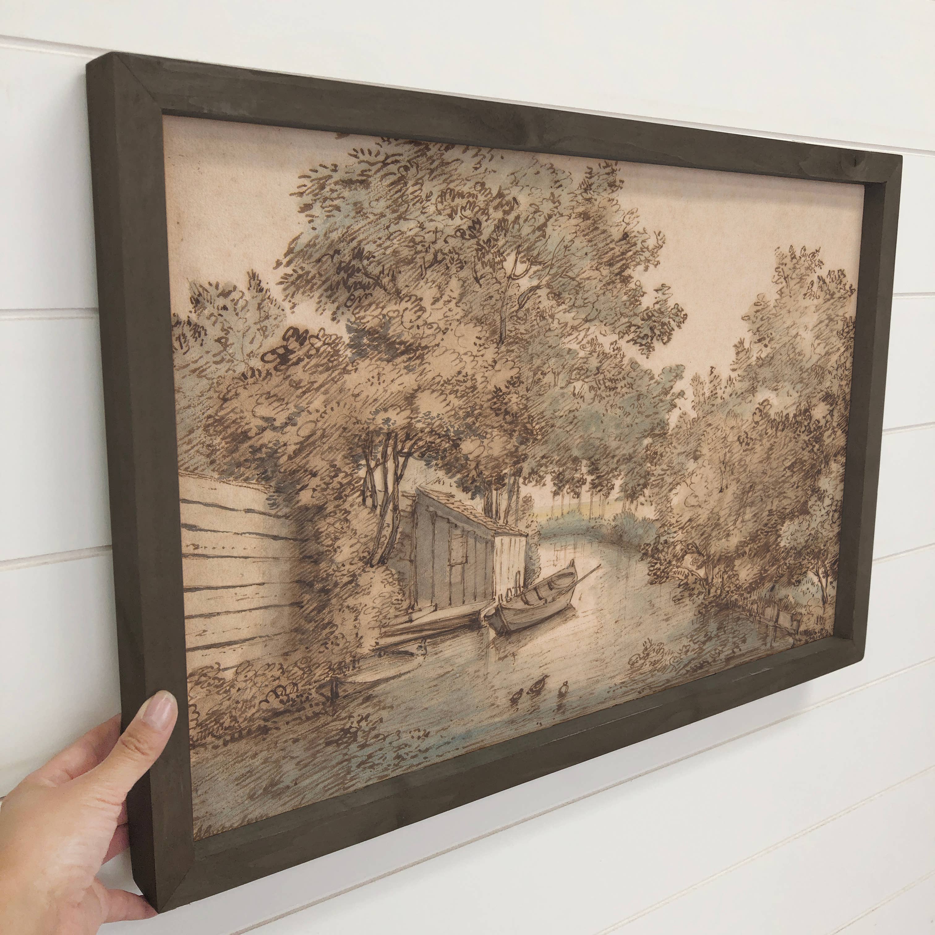 Canal Painting - Vintage Nature Canvas Art - Farmhouse Decor