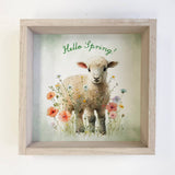 Hello Spring - Spring Time Lamb Canvas Art - Wood Framed