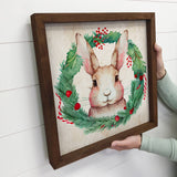 Christmas Wreath Bunny - Cute Holiday Animals - Framed Art