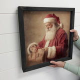 Vintage Santa Wrapping Presents - Rustic Holiday Canvas Art