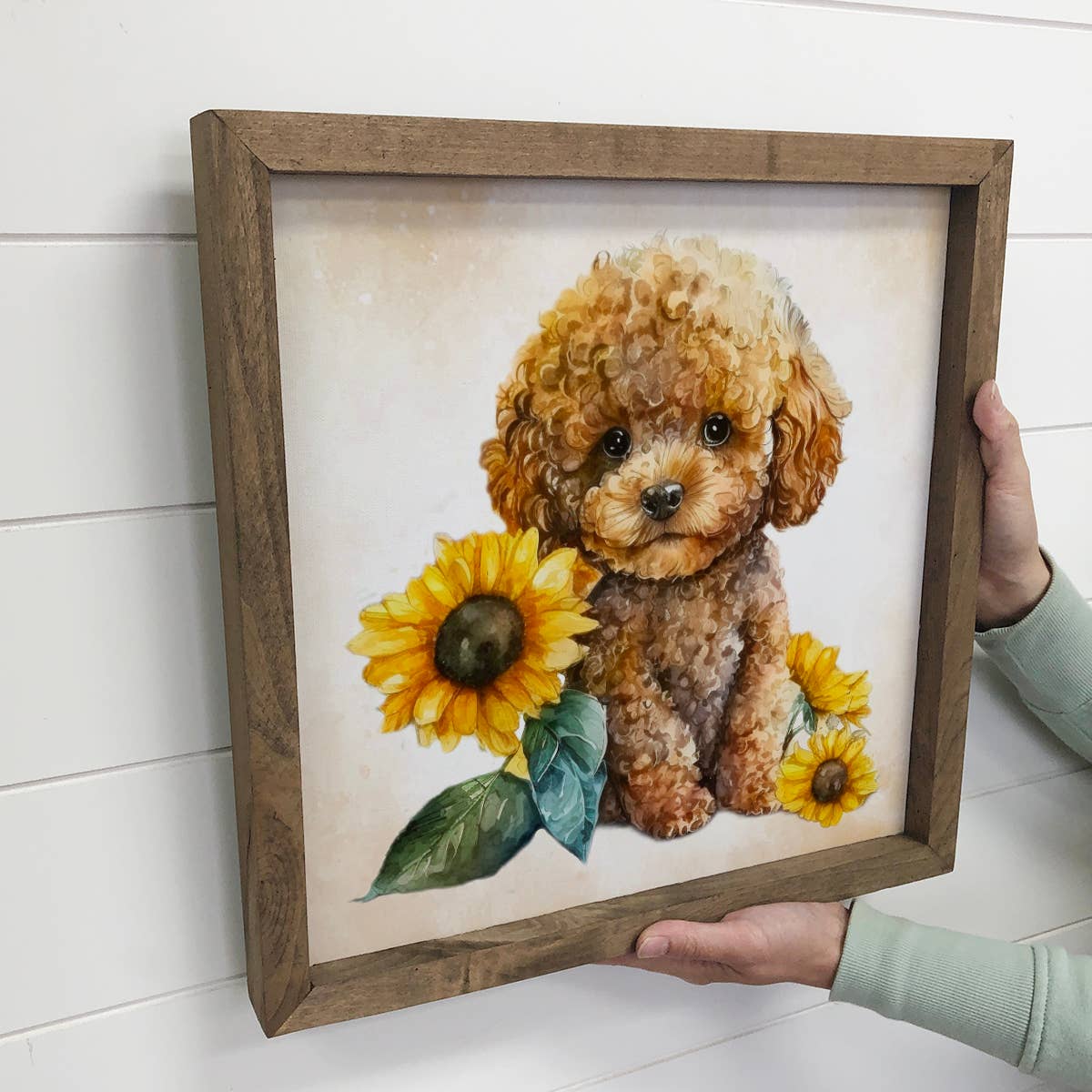 Sunflower Golden Doodle - Cute Puppy and Flowers - Fall Art