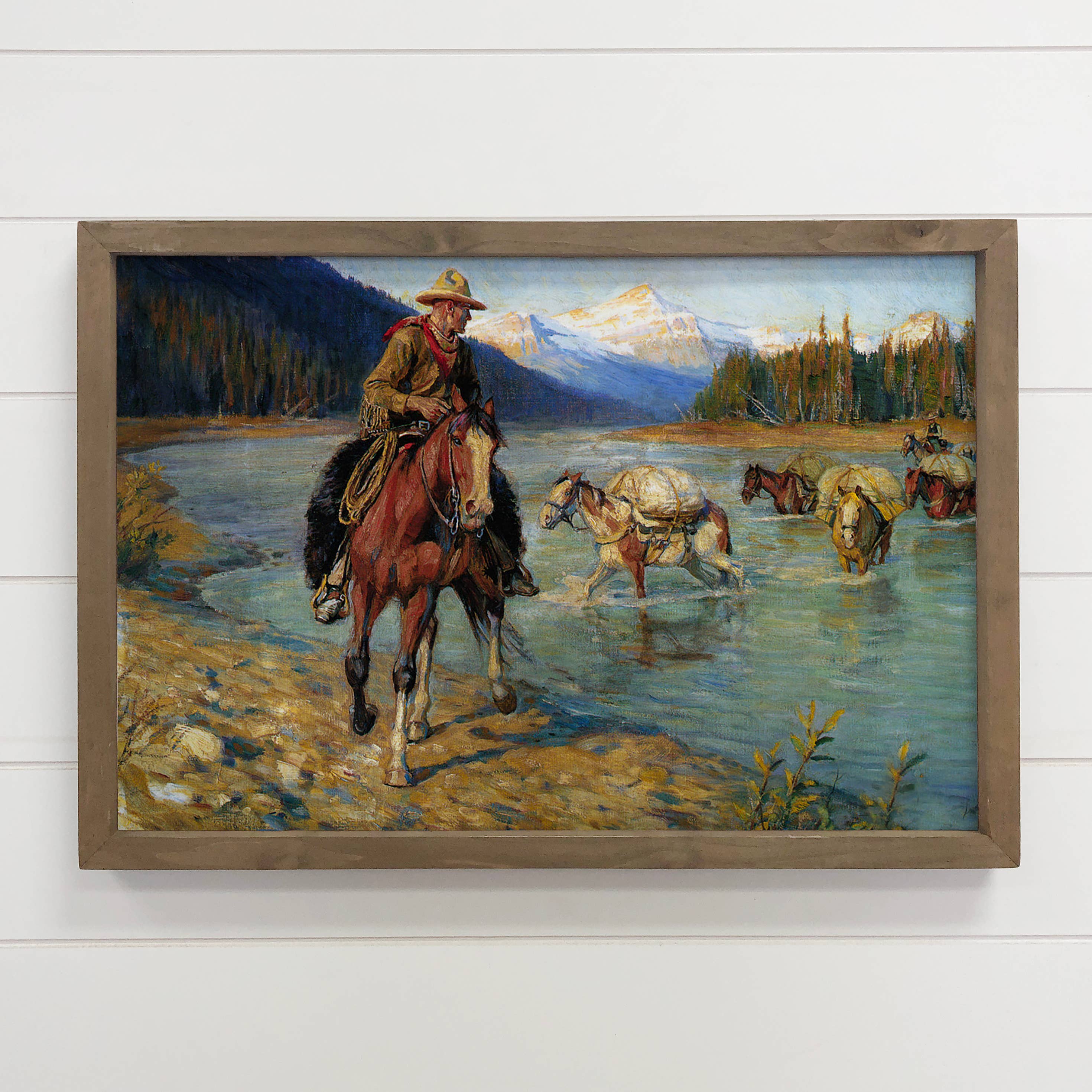 The Pack Train - Cowboy Canvas Art - Wood Framed Decor