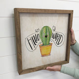 Small Shelf Sitting Canvas and Wood Sign "Hello World"