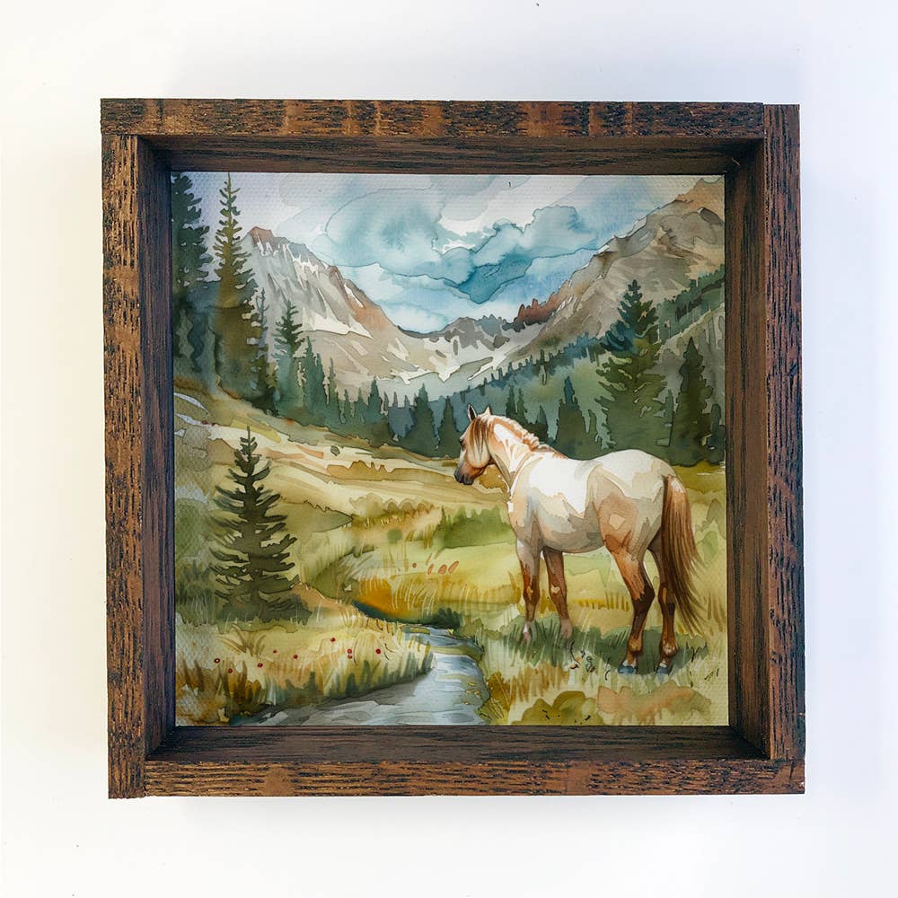 Horse In Valley Painting - Horse Canvas Art - Wood Framed