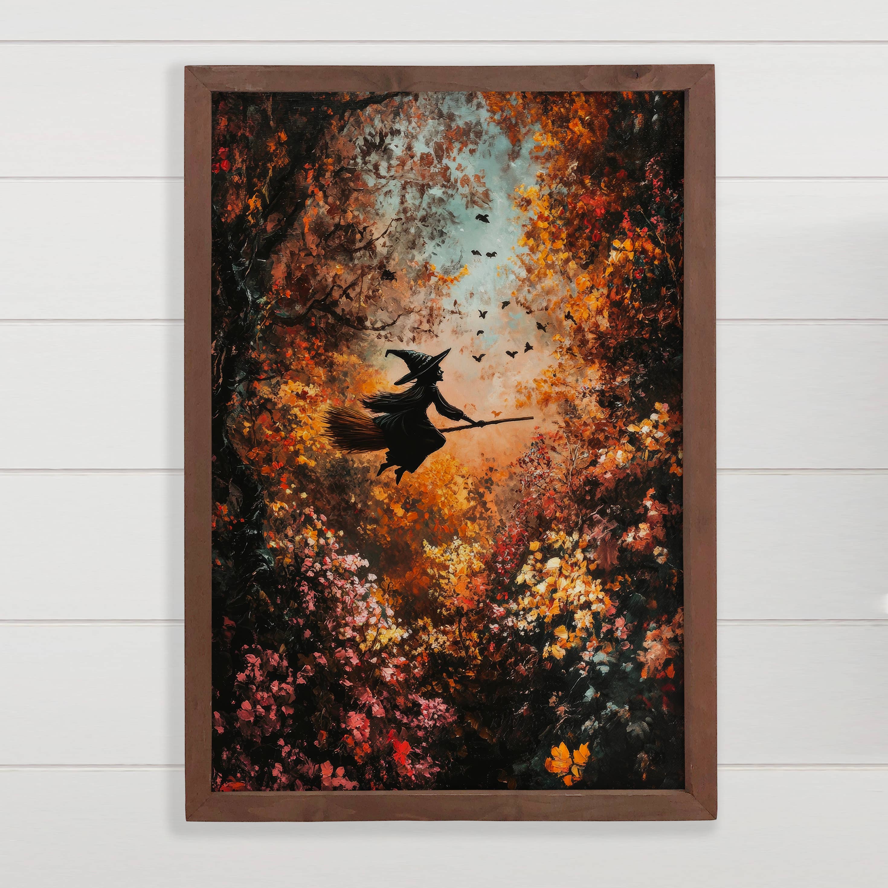 Witch in the Fall Forest - Halloween Canvas Art - Wood Frame