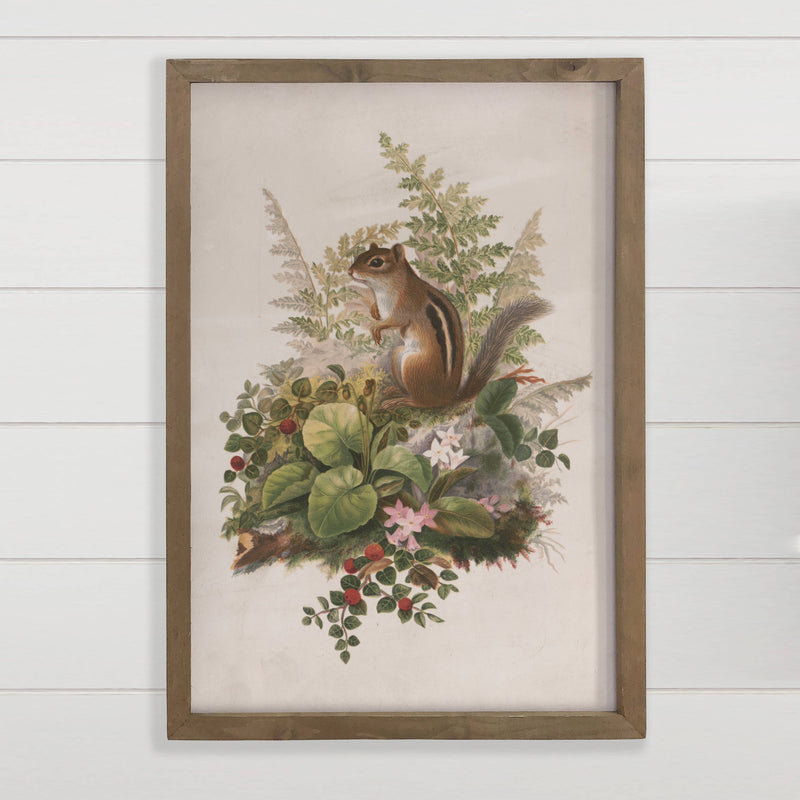 Chipmunk and Ferns - Forest Animal Canvas Art - Wood Framed