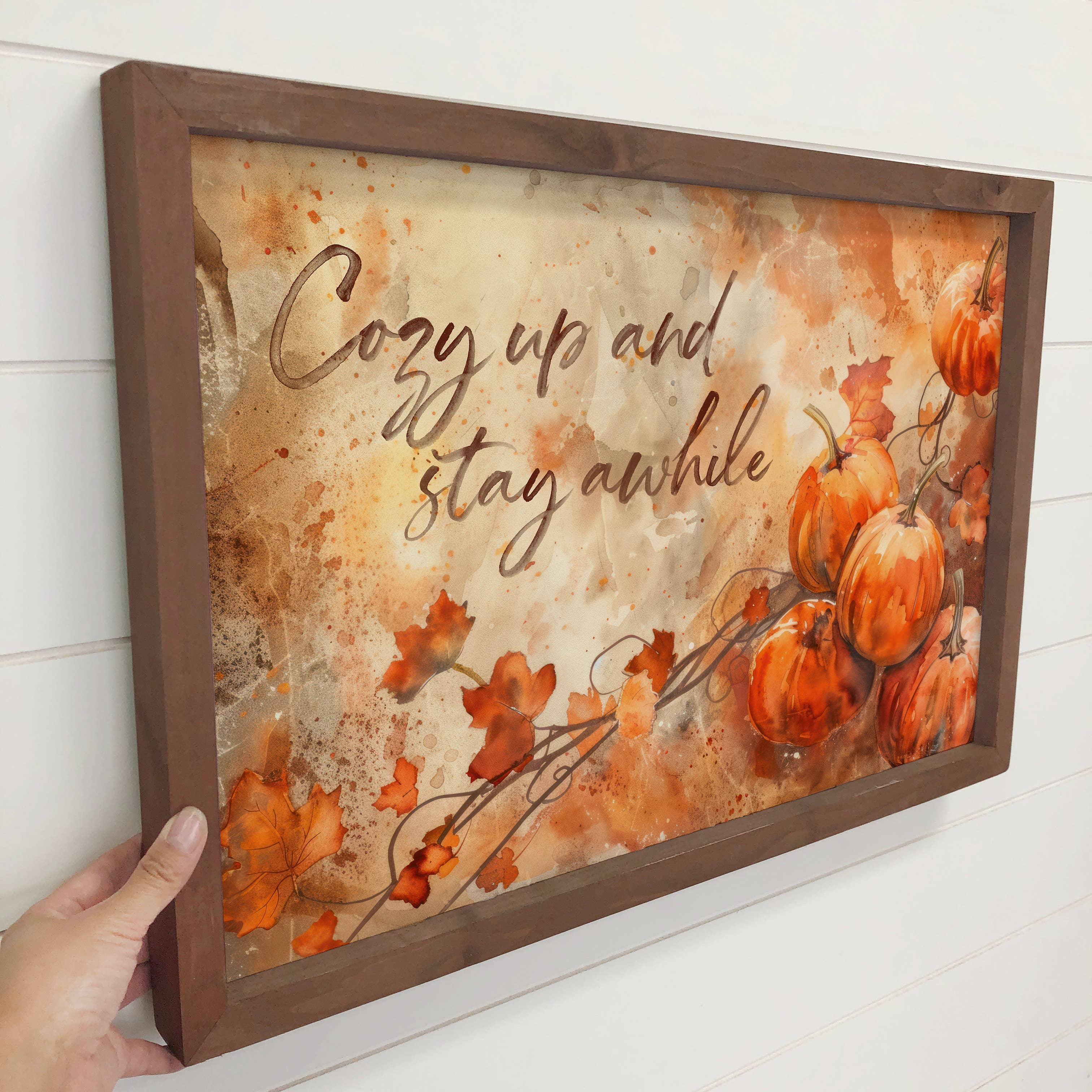 Cozy Up and Stay Awhile Pumpkins - Fall Sign - Wood Framed