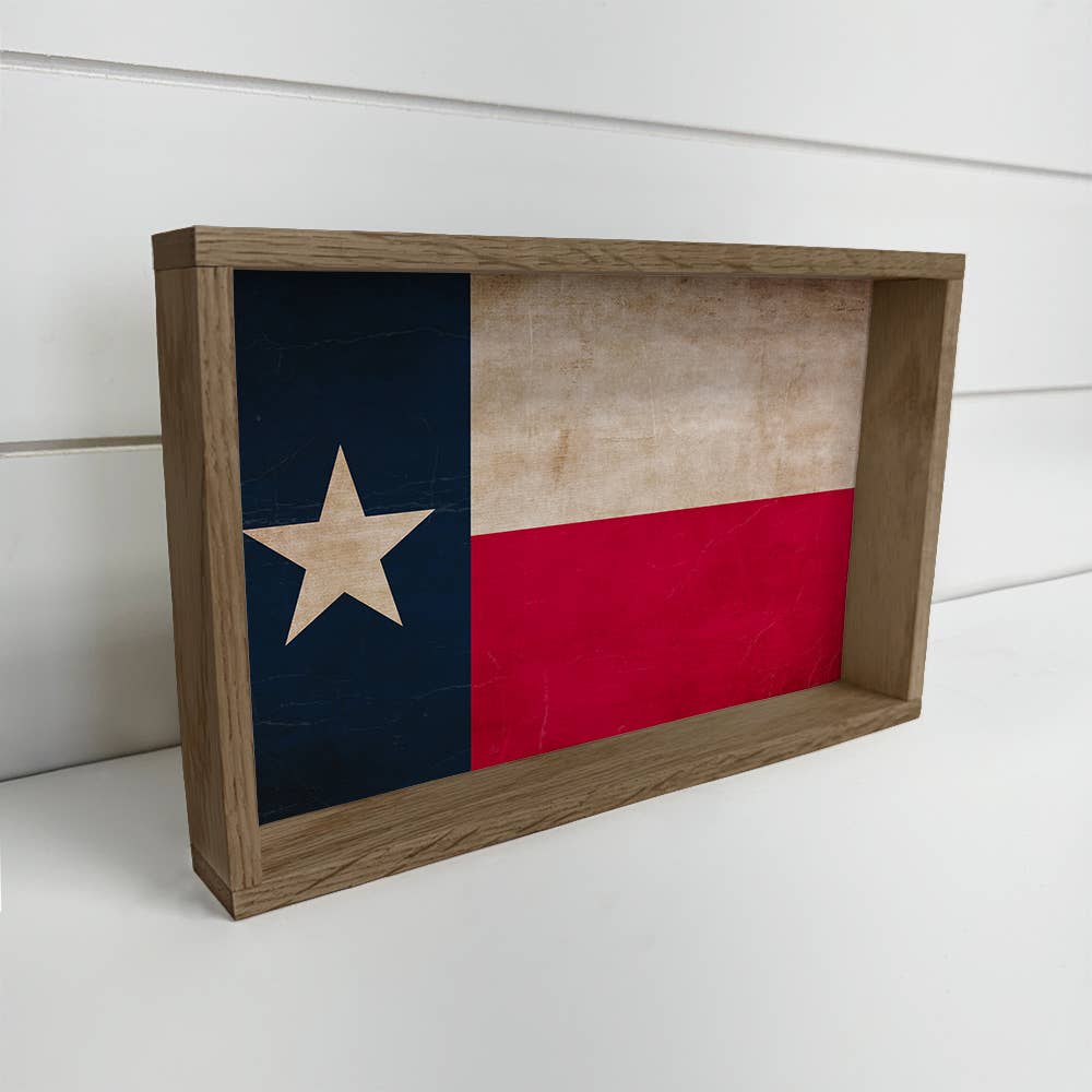 Texas Vintage Flag - State Flag Canvas Art - Wood Framed Art