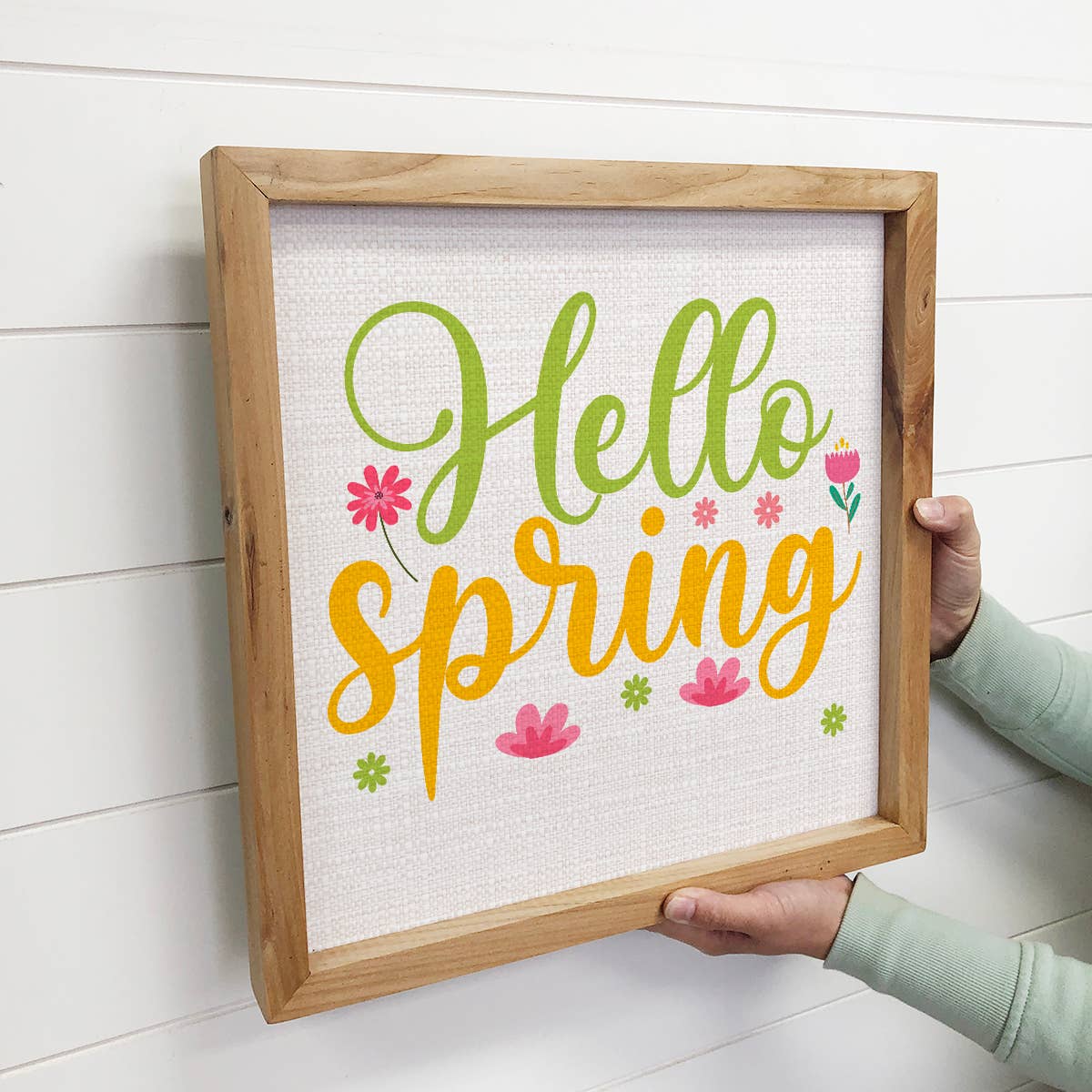 Hello Spring Yellow and Green - Spring Word Sign - Framed