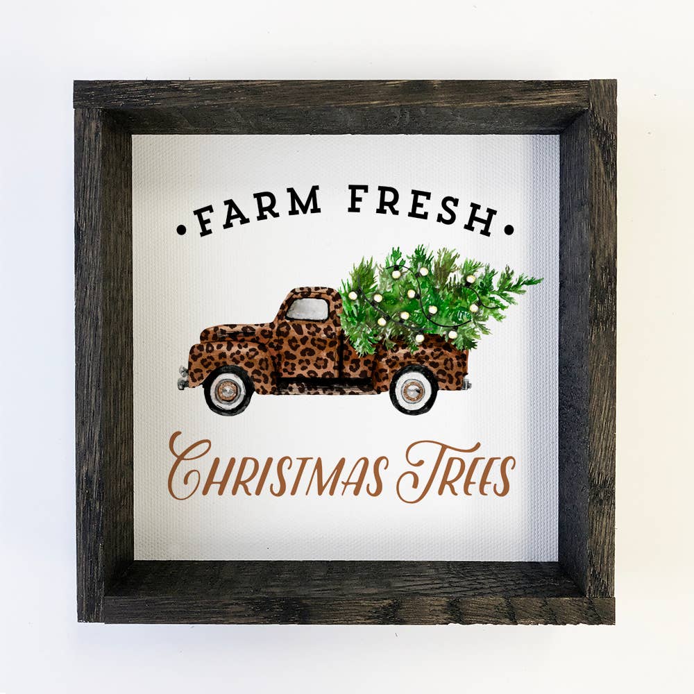 Leopard Print Vintage Truck Christmas Tree Home Decor Sign