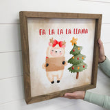 Fa La La La Llama - Cute Holiday Animal - Wood Framed Décor