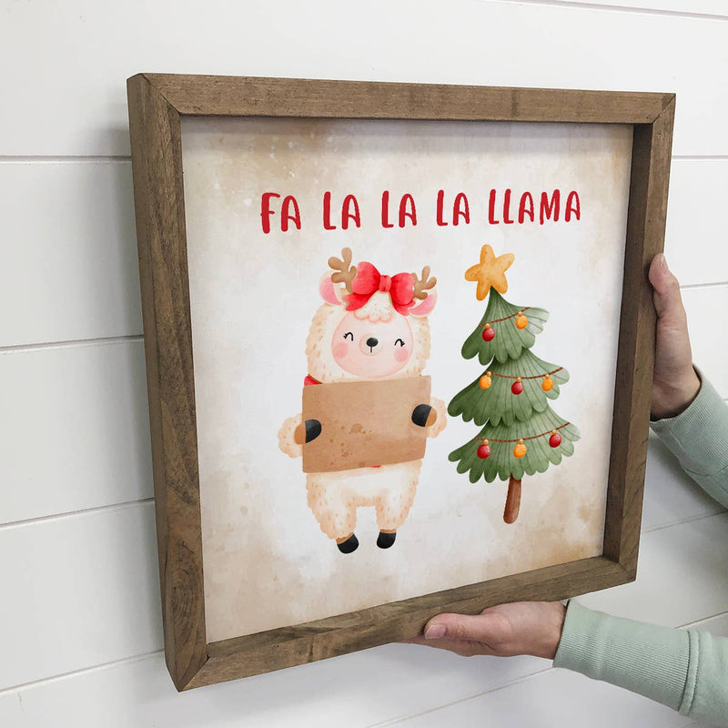 Fa La La La Llama - Cute Holiday Animal - Wood Framed Décor