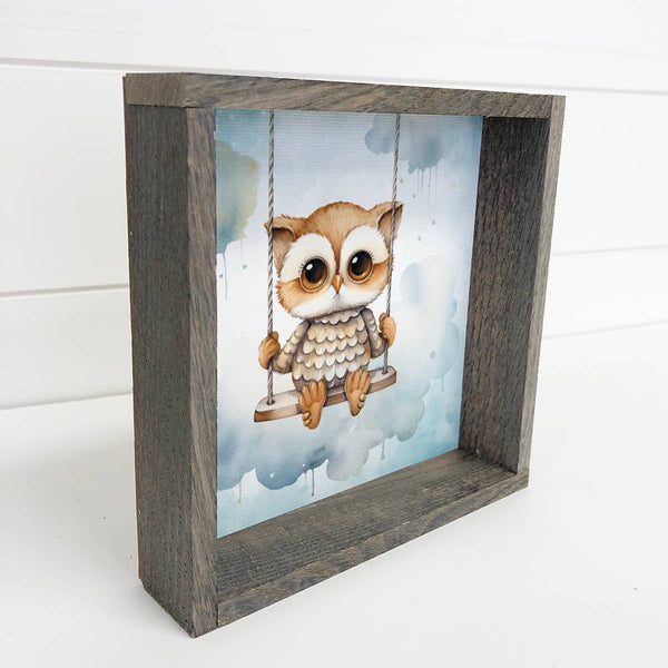 Swinging Baby Owl - Sweet Owl Canvas Art - Wood Framed