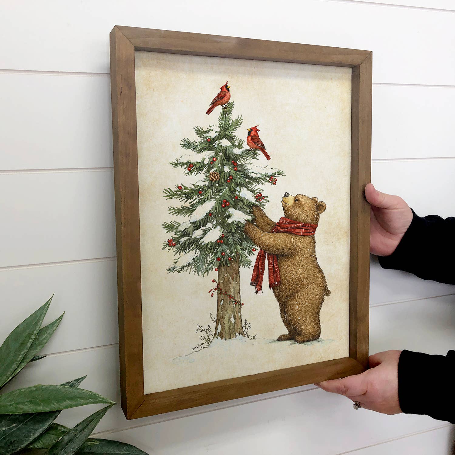 Bear Cardinals Christmas Tree - Animal Holiday Canvas Art