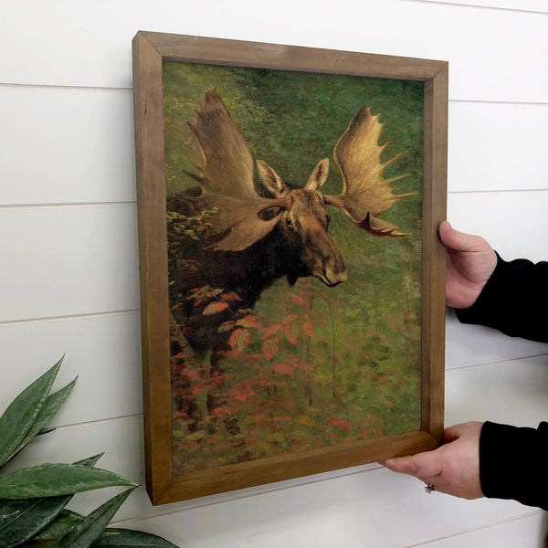 Moose in the Woods - Wildlife Canvas Art - Wood Framed Decor