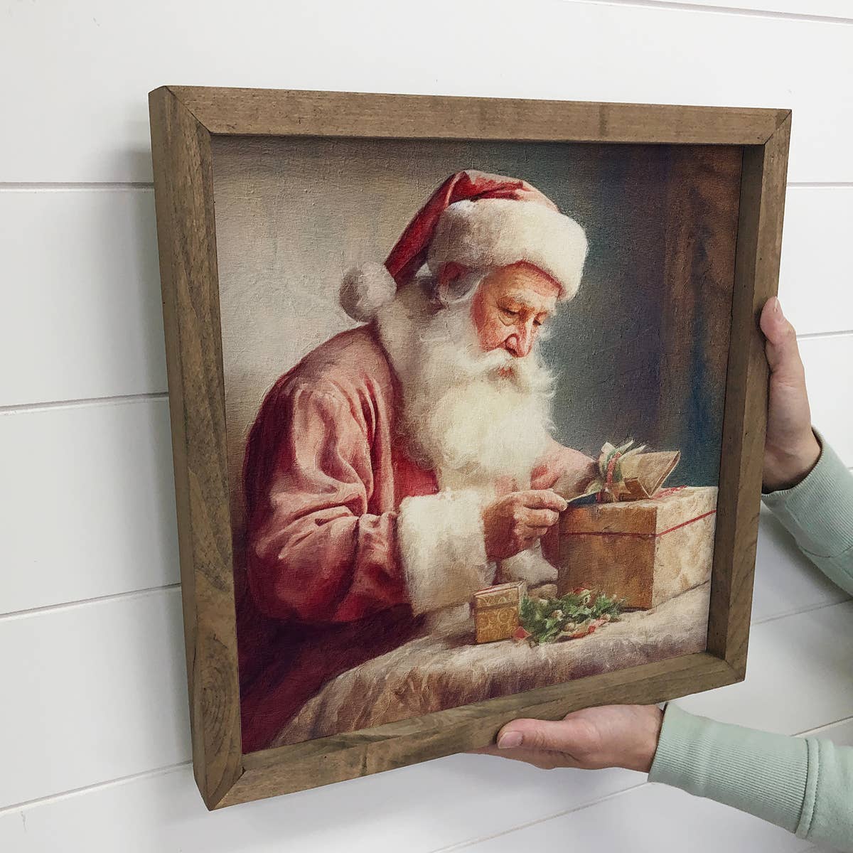 Vintage Santa Making a List - Rustic Christmas Wall Art