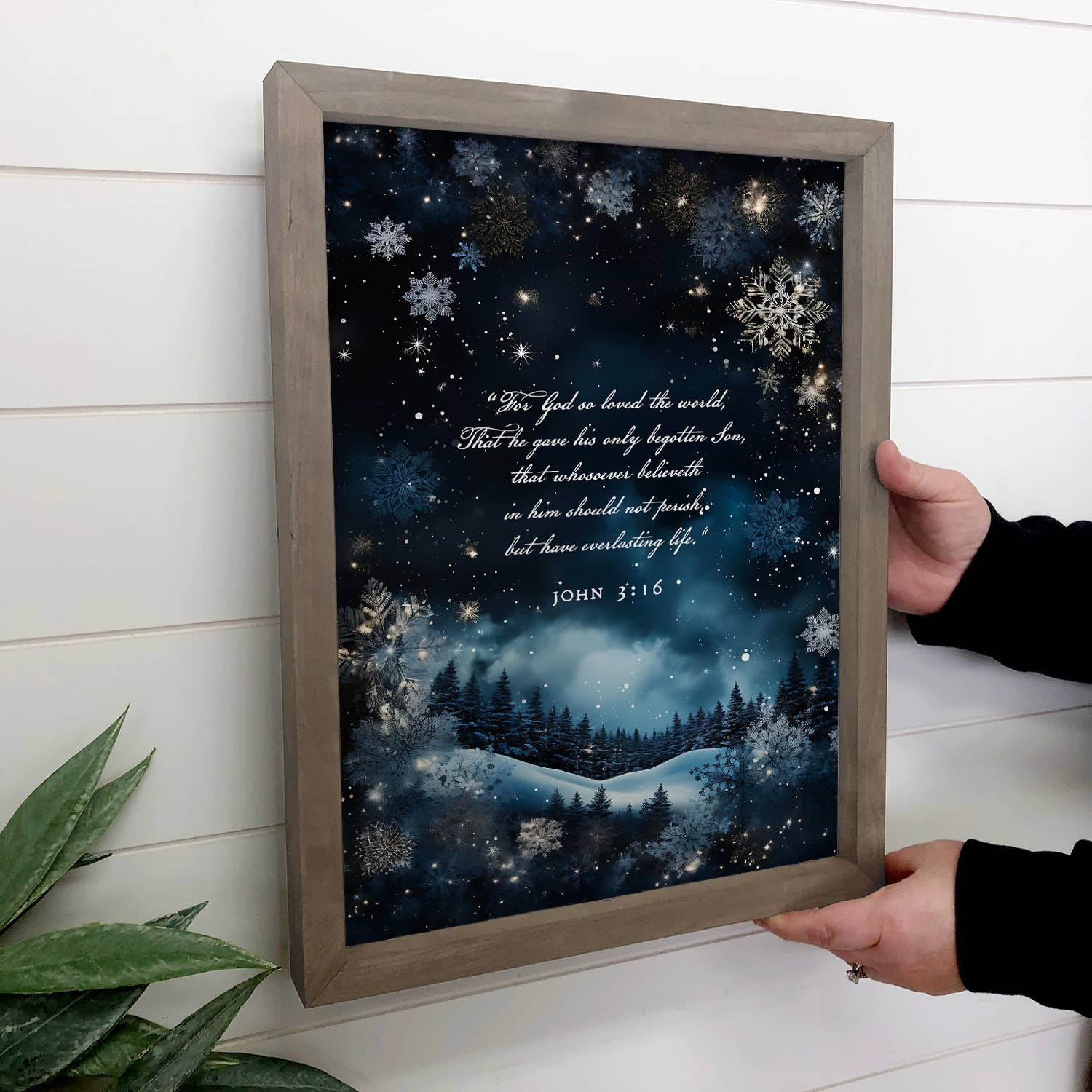 God So Loved the World Winter Scene - Bible Verse Word Art