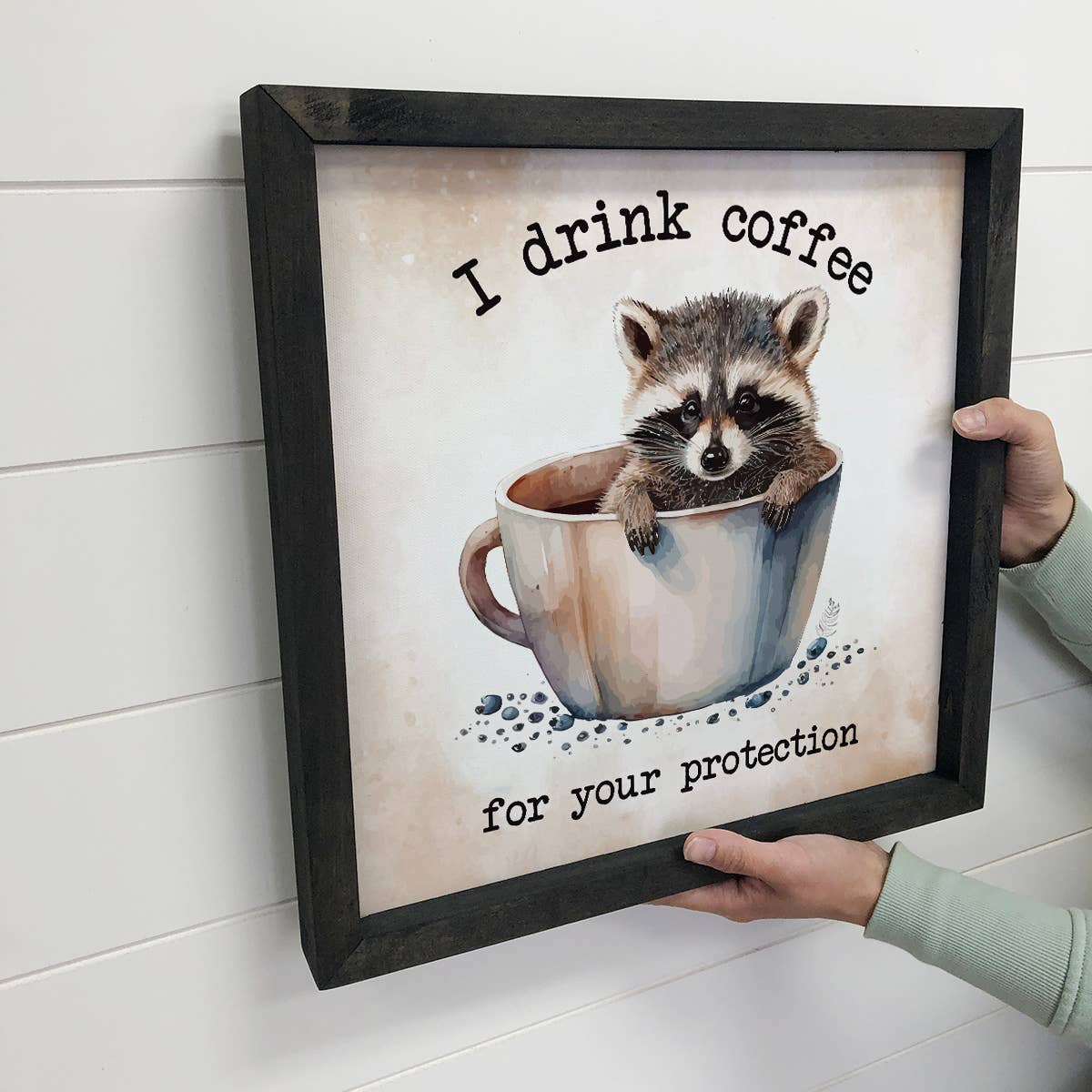 Raccoon Coffee 11x14 Ready To Hang Framed Animal Art Print Gift shops Decor