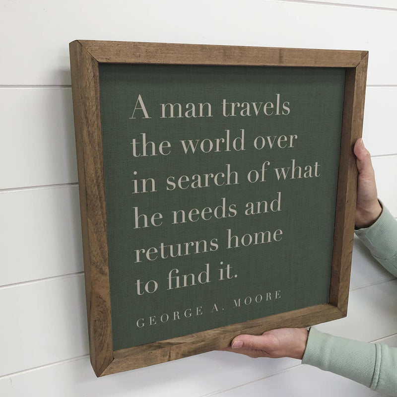 Quote A Man Travels - Farmhouse Word Art - Canvas Wall Art